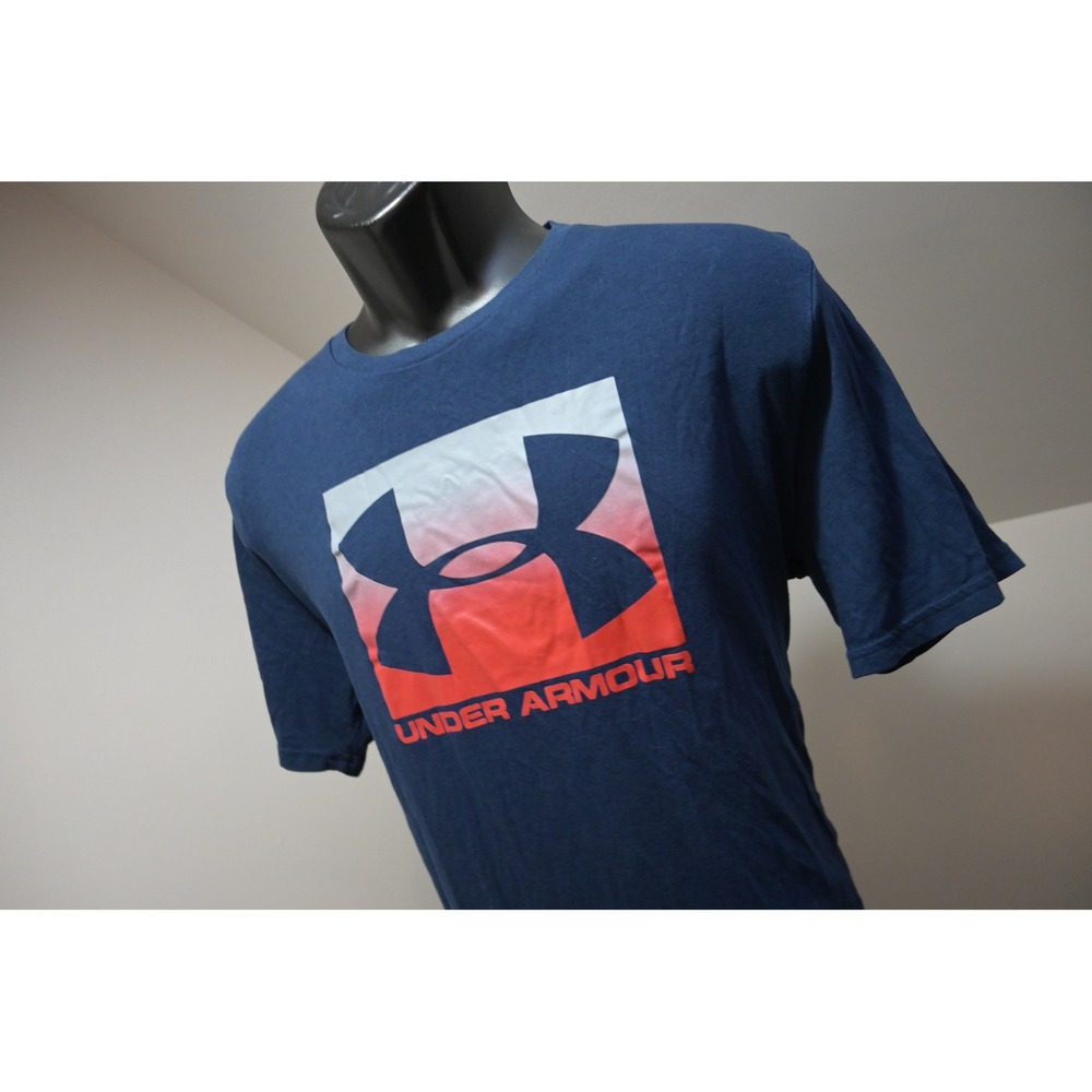 Under Armour Gym T-Shirt Mens Large Navy Blue Graphic Logo Loose Fit Excellent